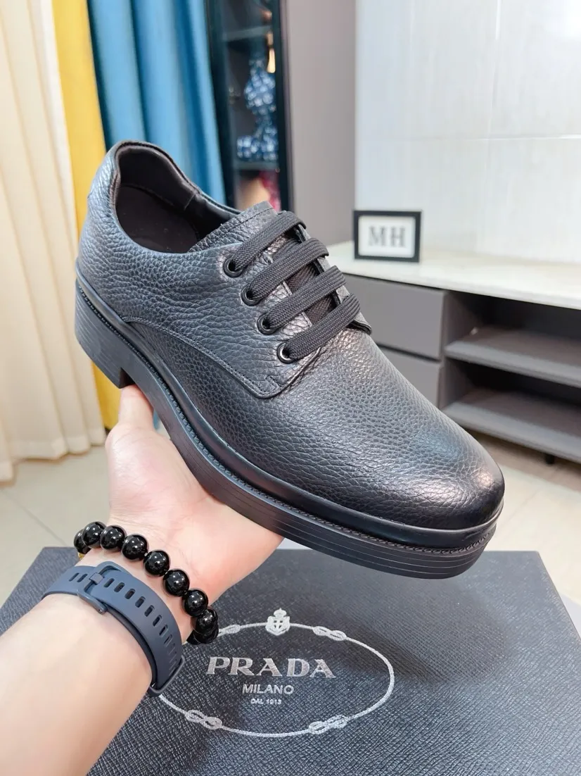 Men's shoes 💰540🌹🌹 [Men's shoes 💰pRADA Prada leather shoes] Top purchasing agent Original imported Italian custom-made open-edge beaded cowhide leather surface, ➕Fully imported water-dyed breathable cowhide lining, original factory special molded sole, super comfortable, code number: 38-44